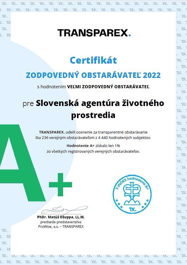 Certifikát ZODPOVEDNÝ OBSTARÁVATEĽ 2022